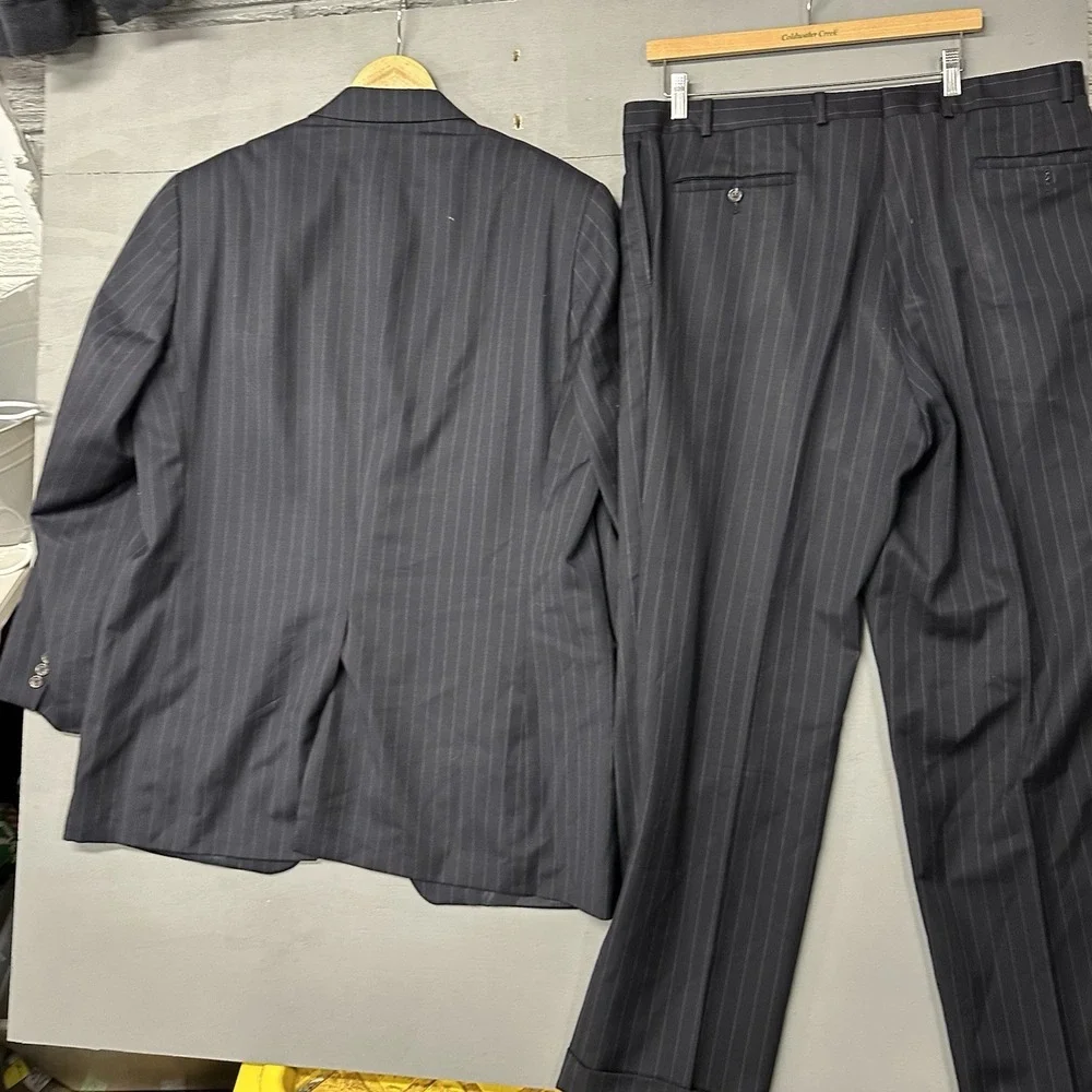Ralph by Ralph Lauren Suit Mens 46L Gray Pinstripe 2 Button 100% Wool Pant 40x30